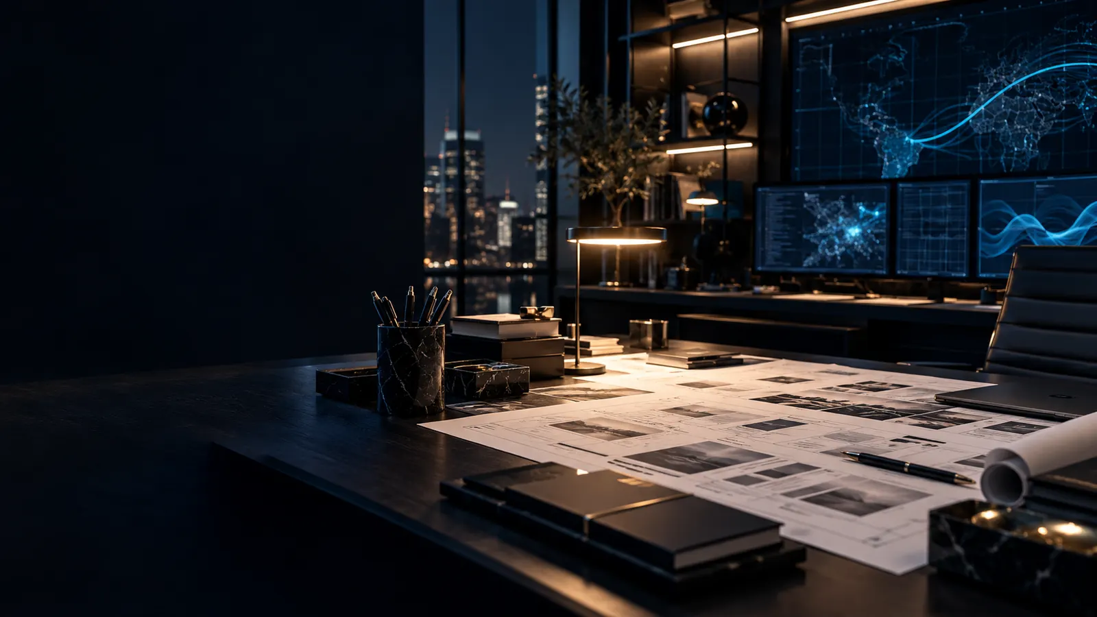 Editorial visualization of a marketing planning workspace